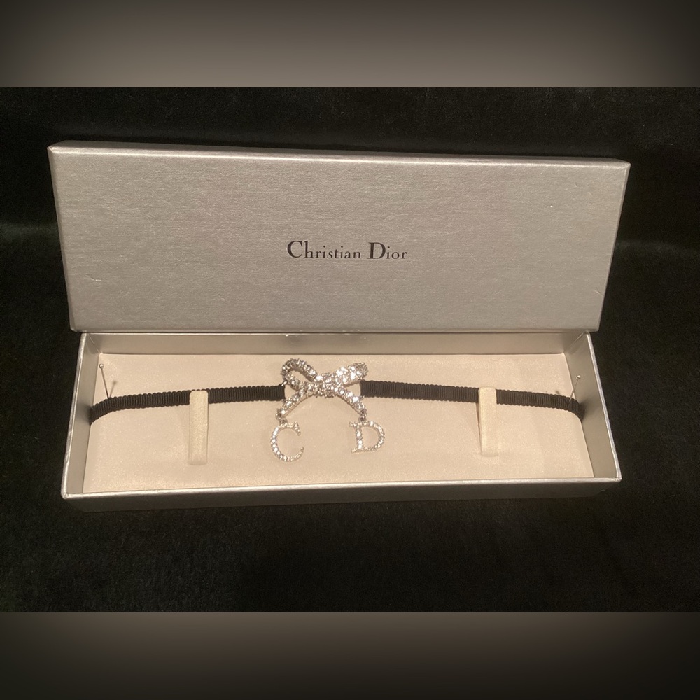 Vintage Y2K Christian Dior Swarovski Crystal Bow 'CD' Choker Necklace - RARE